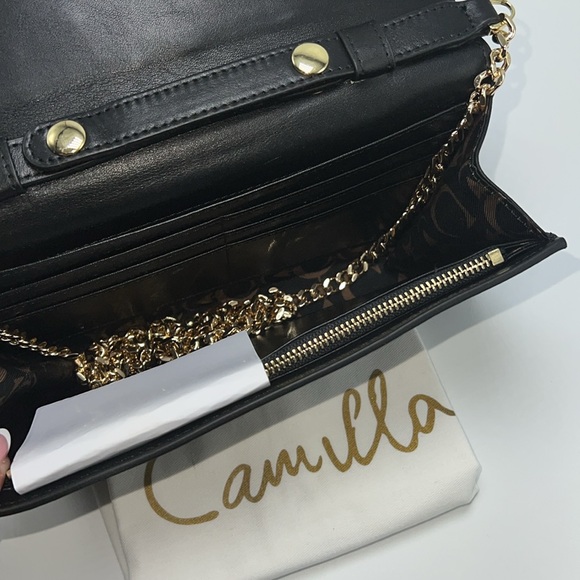 🖤💛NWT CAMILLA GOLD CHAIN FLAP CROSSBODY BAG IN SOLID BLACK WITH GOLD HARDWARE - Picture 13 of 16